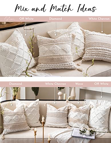 Blissblush Boho Throw Pillow Cover 22X22, Large Decorative Accent Pillow For Couch, Square Woven Textured Pillowcase, Modern Boho Pillow For Bed, Bohemian Pillow Cover, Cream White (Pack Of 1) #TOP4