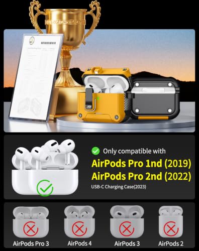Image of Pohgelan for AirPods 2nd /1st Case with Safety Lock-Yellow | Magnetic Automatic Lock with Cleaning Kit&Keychain,Compatible with Magsafe