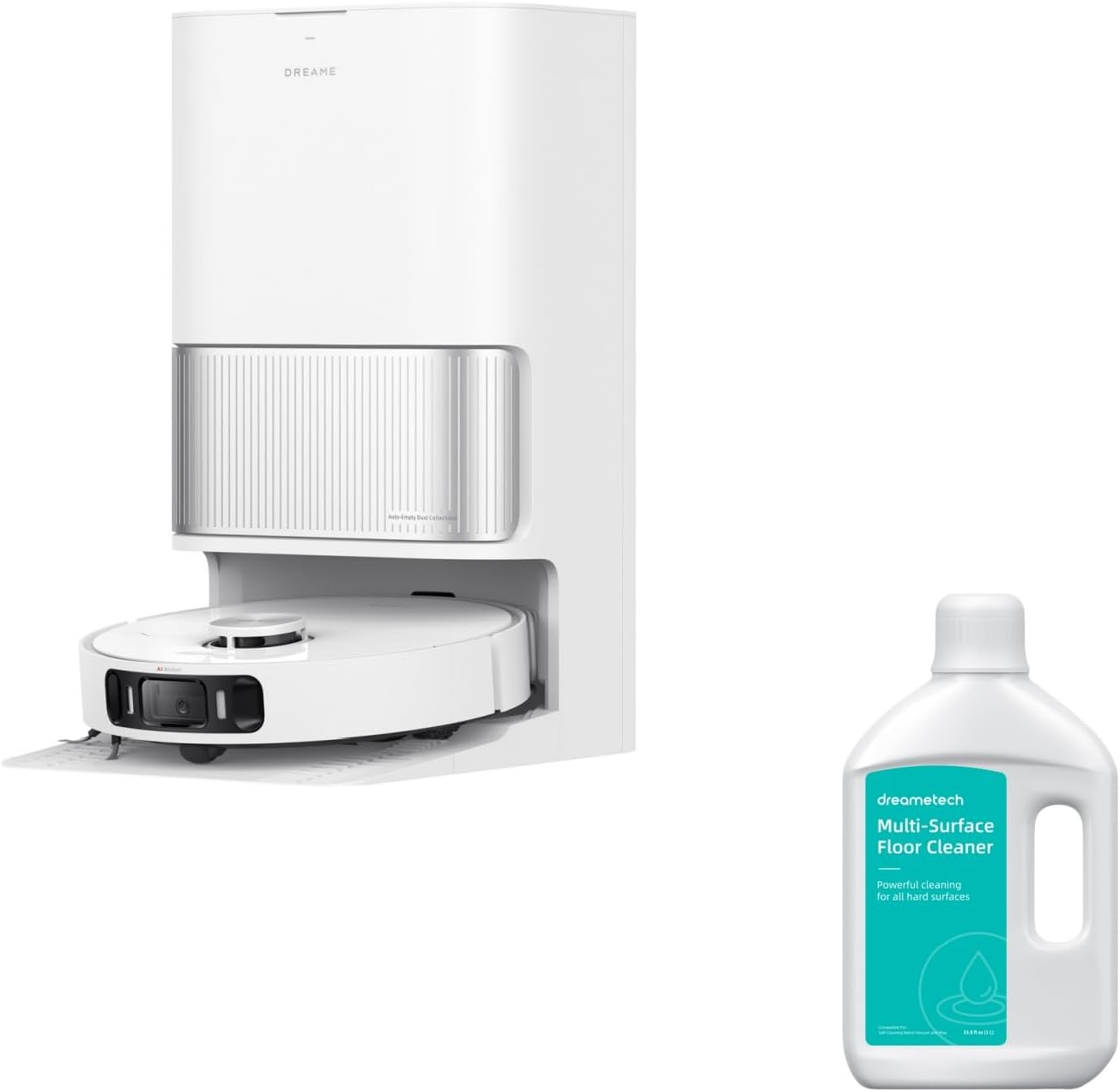 DREAME L40s Ultra AE Robot Vacuum Cleaner (White) and Floor Cleaning Solution 1 Bottle of 33.81 fl Oz (1L)