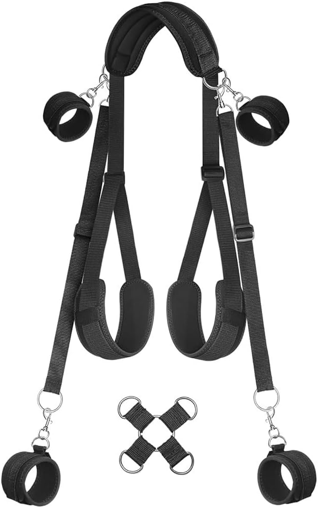 Sexy Bondage Gear: Ankle Cuffs, Restraint Straps, Bed Restraints for Adult Play, and Straps for securing Ankles to the Bed Frame. Perfect for Club Festivals or Rock-Themed Parties.