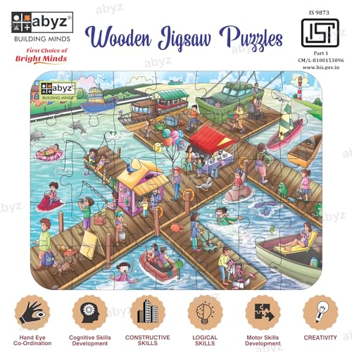 Image of ABYZ Wooden Jigsaw Puzzle - Harbor Games Playset for Fun Educational & Little Explorers, 35-Pieces Fun Games with Multicolor | Birthday Gift for (4-6 Years) Age Kids.
