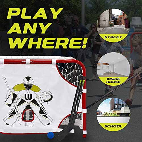 Winnwell Mini Hockey Goal Set With 2 Sticks (1 Lh & 1 Rh), 1 Eva Knee Hockey Ball & Shooting Target For Kids #TOP4