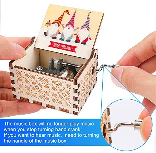 LINGSFIRE Merry Christmas Music Box, Engraved Vintage Wooden Musical Box for Girlfriends Daughter Mom Love, Santas Hand Crank Mini Music Box Crafts Play Merry Christmas Music
