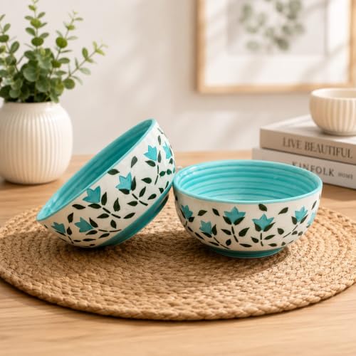 Image of Niyara Ceramic Printed Bowl Set of 2 | Premium Serving Bowls for Snacks, Soup & Desserts | Microwave & Dishwasher Safe (Frozzy bo)