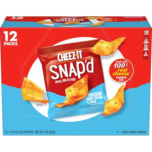 Cheez-It Snap'd Cheese Cracker Chips, Thin Crisps, Lunch Snacks, Cheddar Sour Cream and Onion, 9oz Box (12 Pouches)