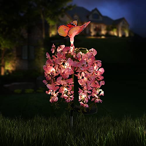 Solar Flowers Lights Outdoor ,Doingart Wisteria Floral Butterfly Solar Lighte with Multi-Color Changing LED Solar Lights for Garden Patio Backyard Pathway Lawn (Pink)