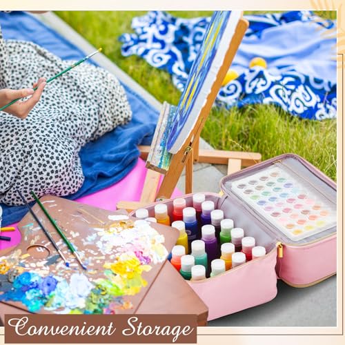Image of Abbylike Acrylic Paint Organizer Case for up to 56 Bottles (2 Oz) Double Layer Art Supply Storage Bag Alcohol Ink Storage Paint Carry Case with Foam Insert and Inner Pocket(Pink)