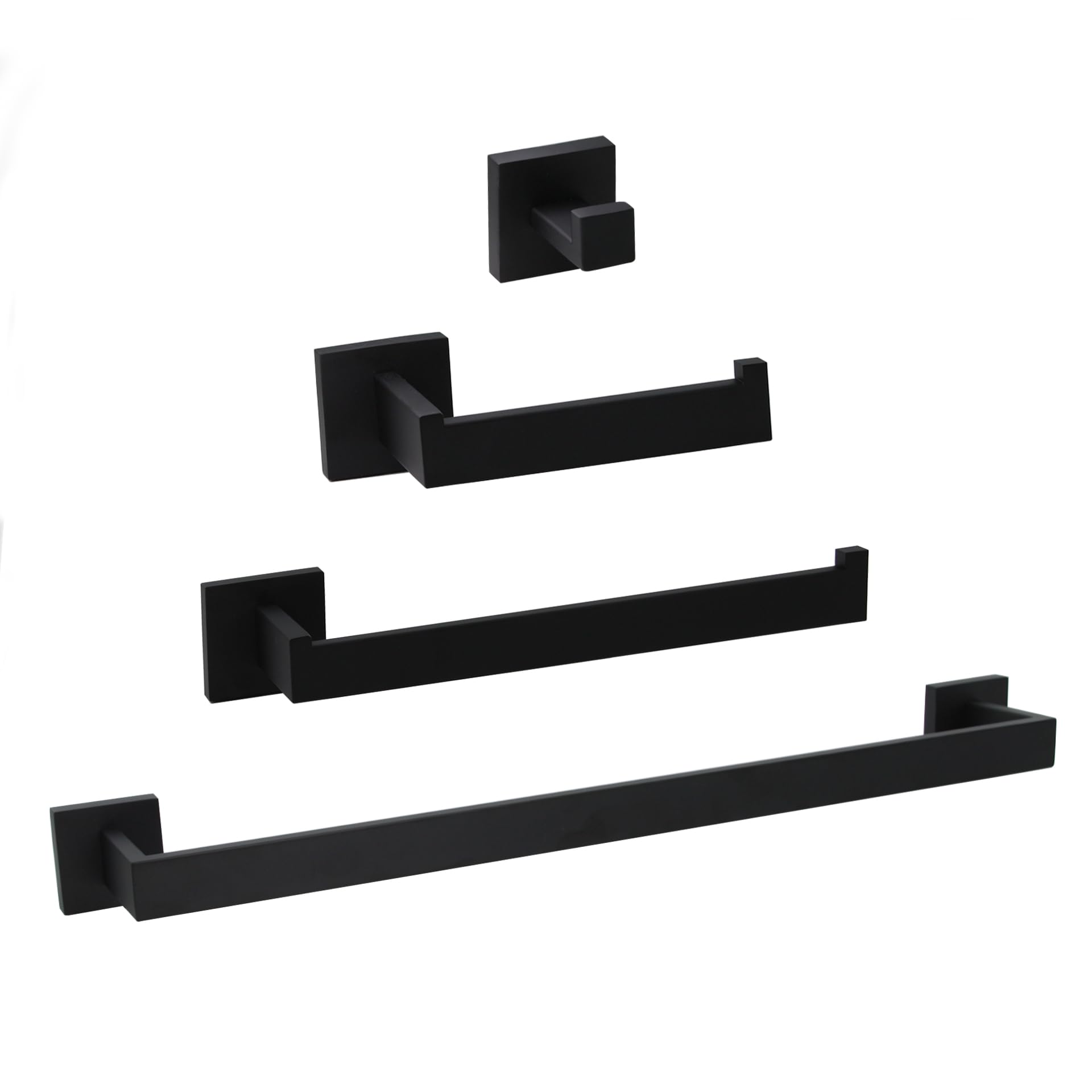 4-Piece Bathroom Hardware Accessories Set, Include 16 Inch Towel Bar, Toilet Paper Holder, Hand Towel Rack, Towel Hook, Matte Black
