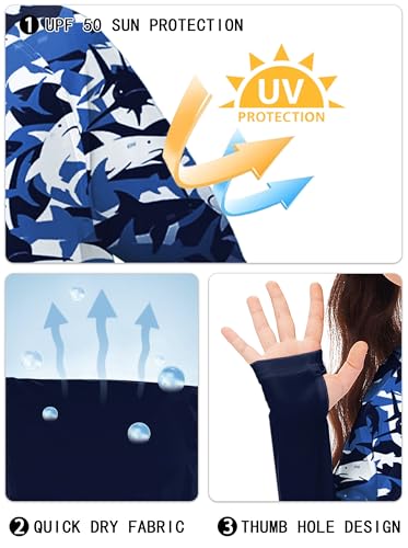 Image of Remimi Kids Sun Shirt Rash Guard Quick Dry Sun Protection Athletic Hoodie Hiking Shirts 3-12 Years