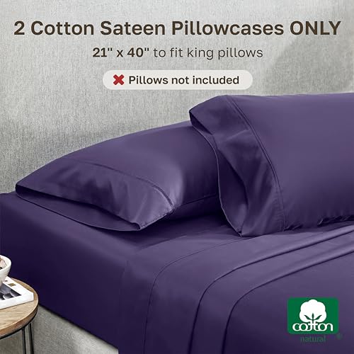 Image of California Design Den King Size Pillowcase Set - 400 Thread Count, 100% Cotton Sateen, Set of 2 Pillow Covers, Soft and Breathable - Dark Purple