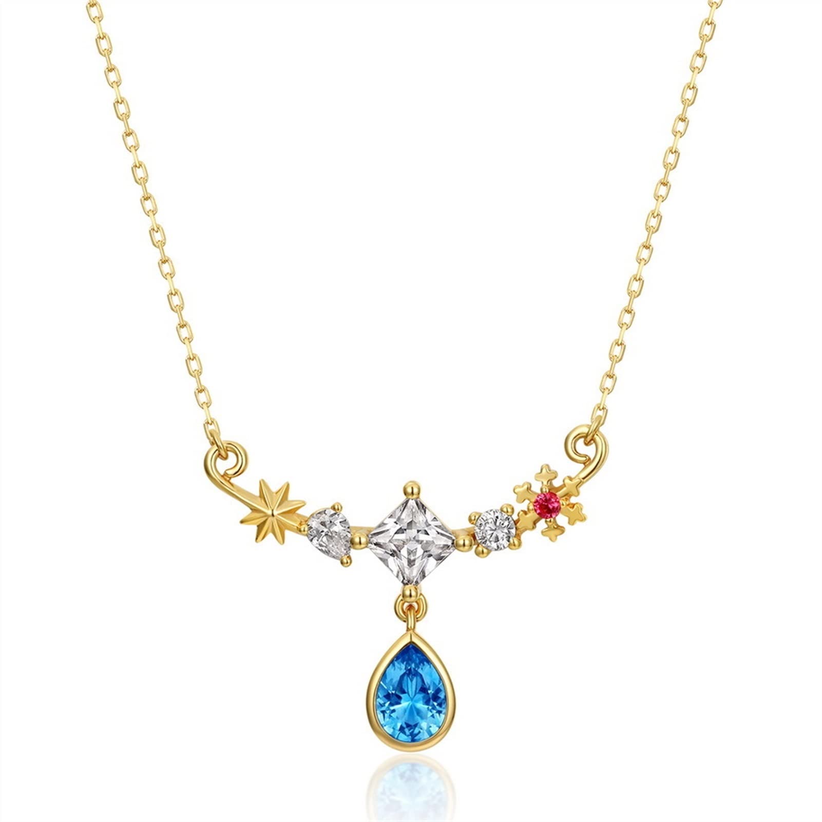 Collane Collana da Donna in Argento Sterling 925 Nano Blue Zirconio Collana di Goccia di zirconio Elegante Collana Pendente Collana da Donna