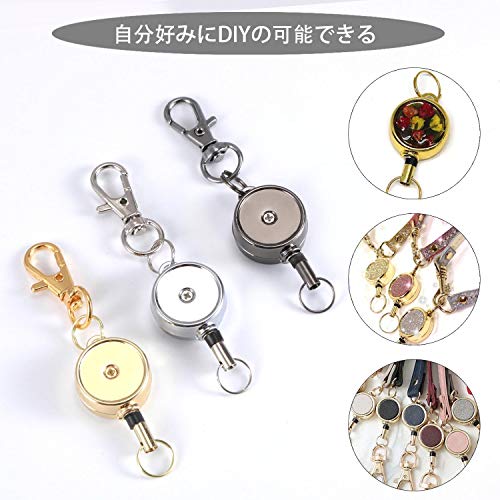 キーリール 吊り下げ名札用 キーホルダー 3色セット 金具 ステンレス リールクリップ パスケース キーリング カラビナ・クリップ付き 7枚目