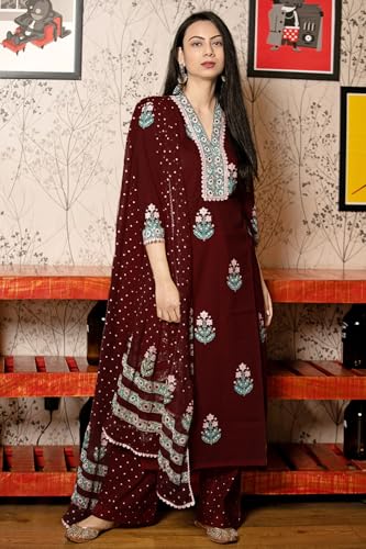 Image of GoSriKi Women's Cotton Blend Straight Hand Block Printed Kurta with Pant & Dupatta | Ethnic Wear for Women | Indian Casual Office Daily Summer Outfit