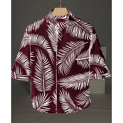 Image of MiraMichi Men's Corduroy Printed Half Sleeve Casual Shirt - Regular Fit Hip Length