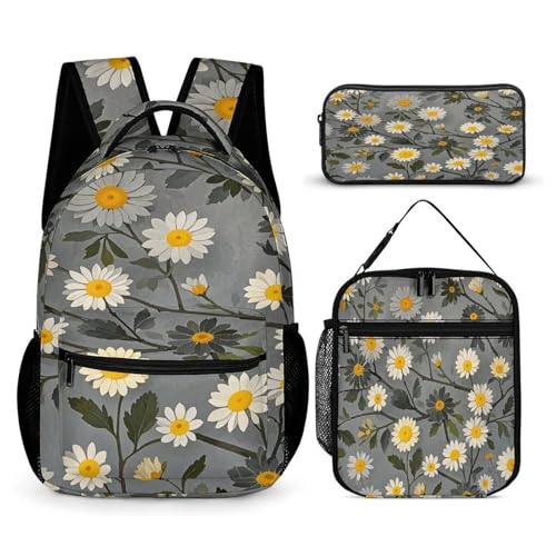 3Pcs Backpack Sets Tree And White Floral Print Travel Daypack 3 in 1 Lightweight Backpack Set with Lunch Bag And Cosmetic Bag