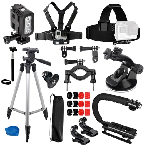 Complete Bundle for GoPro with Heavy-Duty Bike Mount, Head Strap, Chest Mount, Adhesive Mounts, Suction Cup, Tripod, Selfie Stick & More