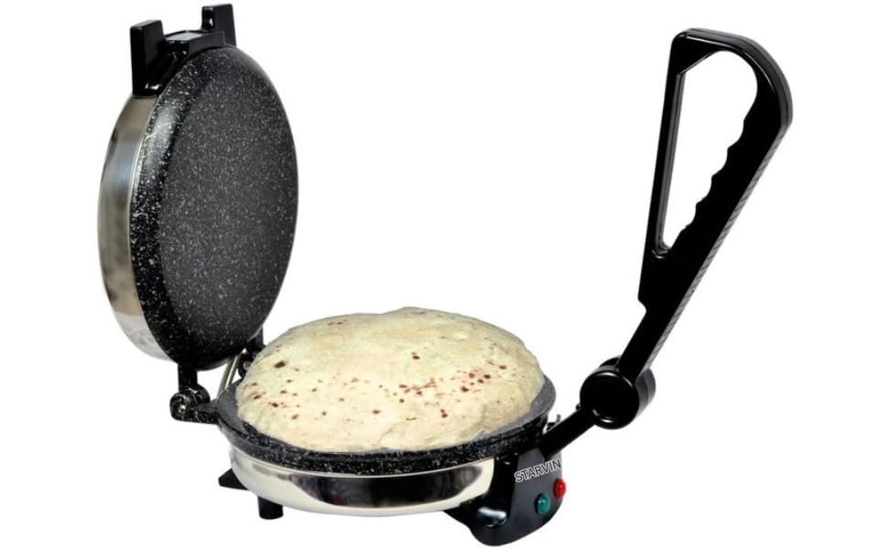 STARVIN HEAVY DUTY STAINLESS STEEL ROTI MAKER WITH HEAVY DUTY ALUMINIUM CASTING PLATES AND DOUBLE INDICATOR HEAVY BACKELITE PARTS (HEAVY DUTY STAINLESS STEEL)