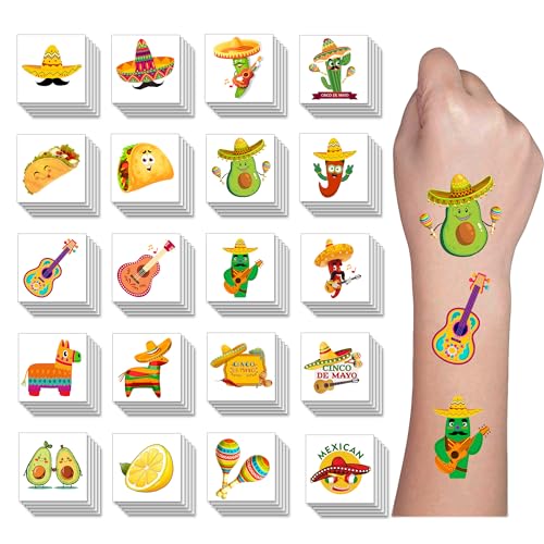 Y&C TENCOB 100 Pcs Mexican Cinco De Mayo Temporary Tattoos for Teenage Women Teenagers,20 Styles Fiesta Party decoration decoration prize (Cinco De Mayo)
