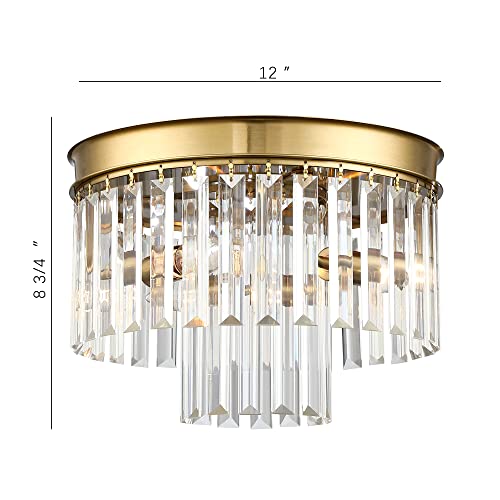 Mexo Crystal Flush Mount Ceiling Light Gold Finish 2-Tier Crystal Close To Ceiling Light Fixture For Living Room Bedroom Dinning Room Hallway thumb #2