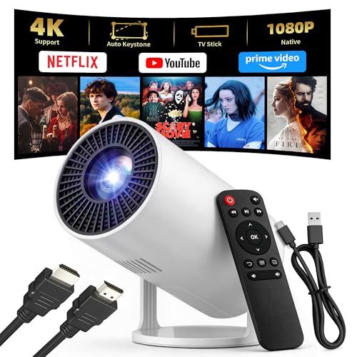 Image of Sainellor 270° Rotatable Projector, Native 1080P Full HD Ceiling Cinema for Bedroom, Electric Keystone, 4K Supported, Wired Screen Mirroring, Portable Projecteur