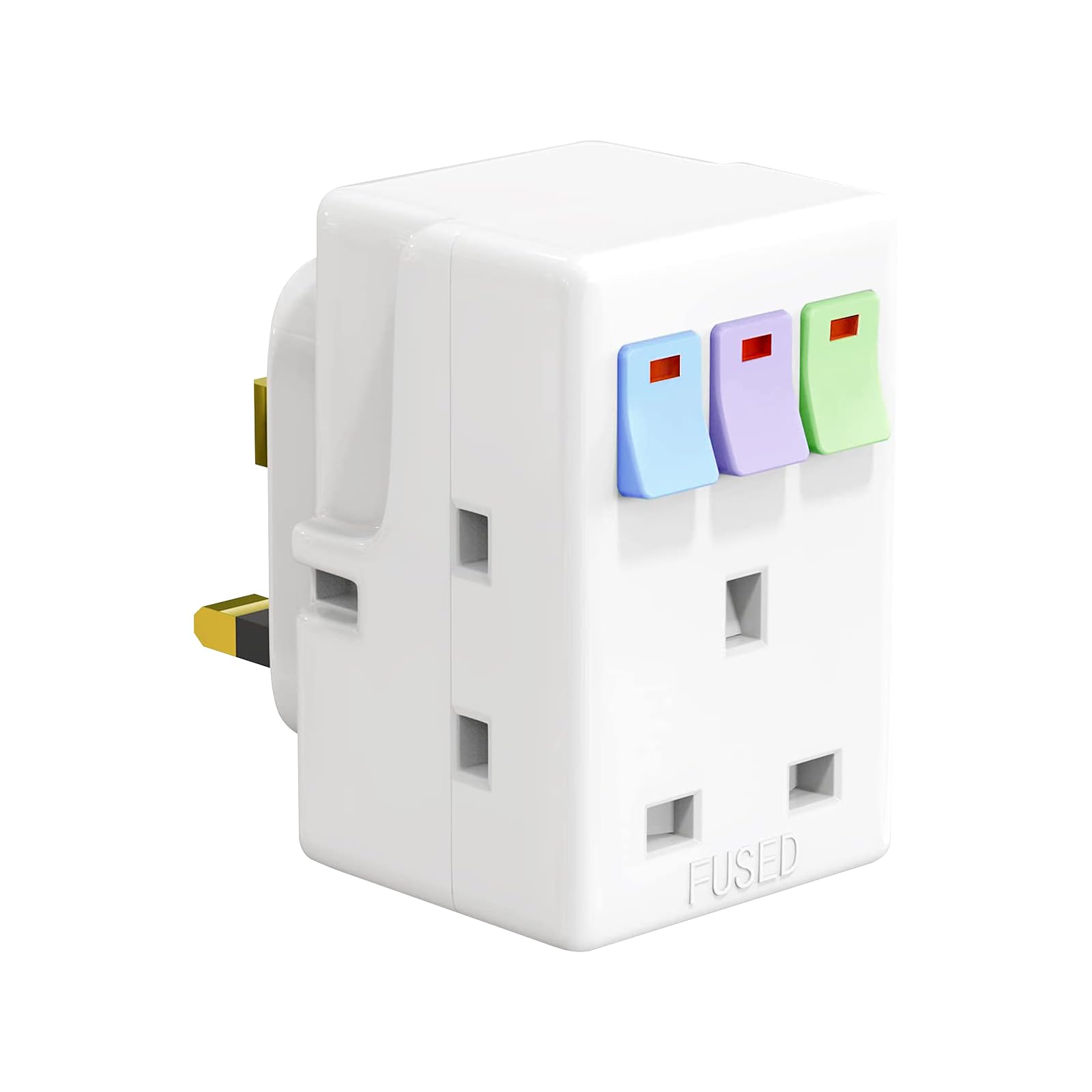 – 3 Way Plug Adapter UK, Plug Adapter with Individual Switches, Multi Plug Adaptor Surge Protected, Plug Extension Socket for Home, Office, Kitchen,School