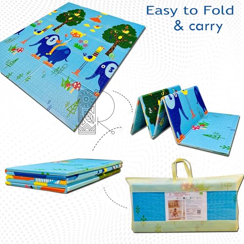 Image of Premium Reversible Baby Play Mat | Extra Large Soft Foam Crawling Mat for Babies & Toddlers | Non-Slip, Waterproof, Easy to Clean | Multicolor Foldable Learning Play Mat for Indoor & Outdoor (6.5 X 5 ft, 0.8 cm Thickness) Elephant-Circus, Multicolor
