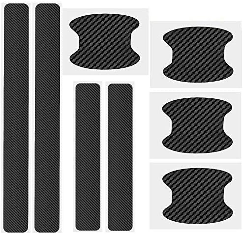 車ドアハンドルプロテクター 車用ドアハンドル サイドステップガード 超美品再入荷品質至上 ドアノブ保護シールと車側面ペダルシールセット カーボンシート 炭素繊維製 全部８枚入り 車用 ひっかき傷防止 黒
