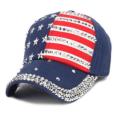 Image of Adjustable Women Men Bling Rhinestone Denim Baseball Cap Hat
