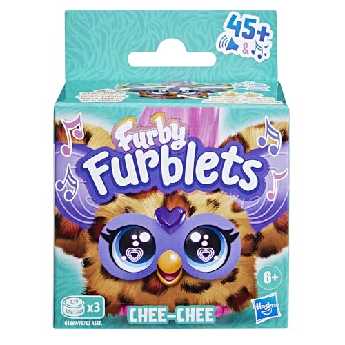 Image of Furby Furblets Chee-Chee Mini Friend, Electronic Plush Toys for Girls & Boys 6+, Cheetah Print, Speaks Furbish & Plays Music, Series 4