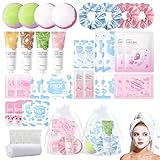 40PCS Sleepover Party Supplies for Girls – Sakura & Milk Pamper Skincare Gift for Spa Days & Birthday - Travel Kits Gift Packs with Face Masks, Lip & Eye Masks, Hand Cream, Bath bombs - Pamper Gift