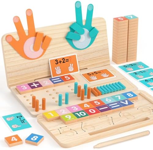 Montessori Math Learning Toy – Number Blocks, Counting Sticks, Tracing Board & Finger Counting, Educational Preschool STEM Sensory Toys for Toddlers, Birthday Gift for 2 3 4 5 Year Old Boys Girls Kids