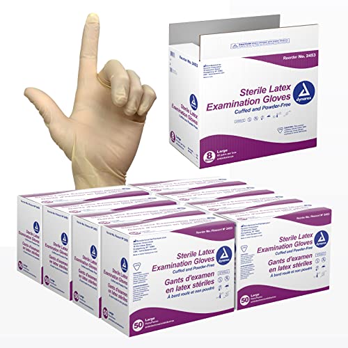 Dynarex Sterile Disposable Latex Exam Gloves, Powder-Free, Sterilely Packaged In Pairs, Professional Medical And Healthcare Use, Bisque, Large, 8 Boxes - 50 Pairs/Box #TOP25
