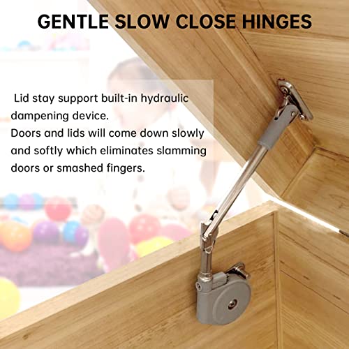 KOMOHOM (2PCS) Toy Box Hinges Soft Close,Lid Support Hinges for Storage Box,Upward Top-Opening Flap Doors Safety for Chest Slow Close, Lid Stay 105 Degree Open by KOMOHOM - Image 3