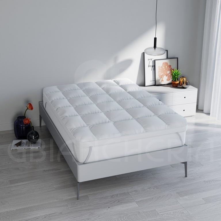 TOPPER ONE Coprimaterasso in Cotone Imbottito 8cm con microsfere di poliestere EFFETTO PIUMA, Anallergico, Traspirante, Facile da Pulire, Bianco (Singolo 80x195cm)
