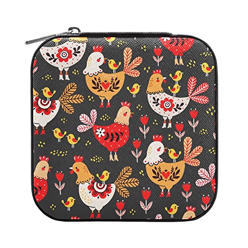 Quteprint Joyero de viaje, organizador de gallinas y gallinas, pequeño estuche portátil para joyas, anillos, aretes, collares, pulseras, piel sintética, mini cajas de almacenamiento para joyas para