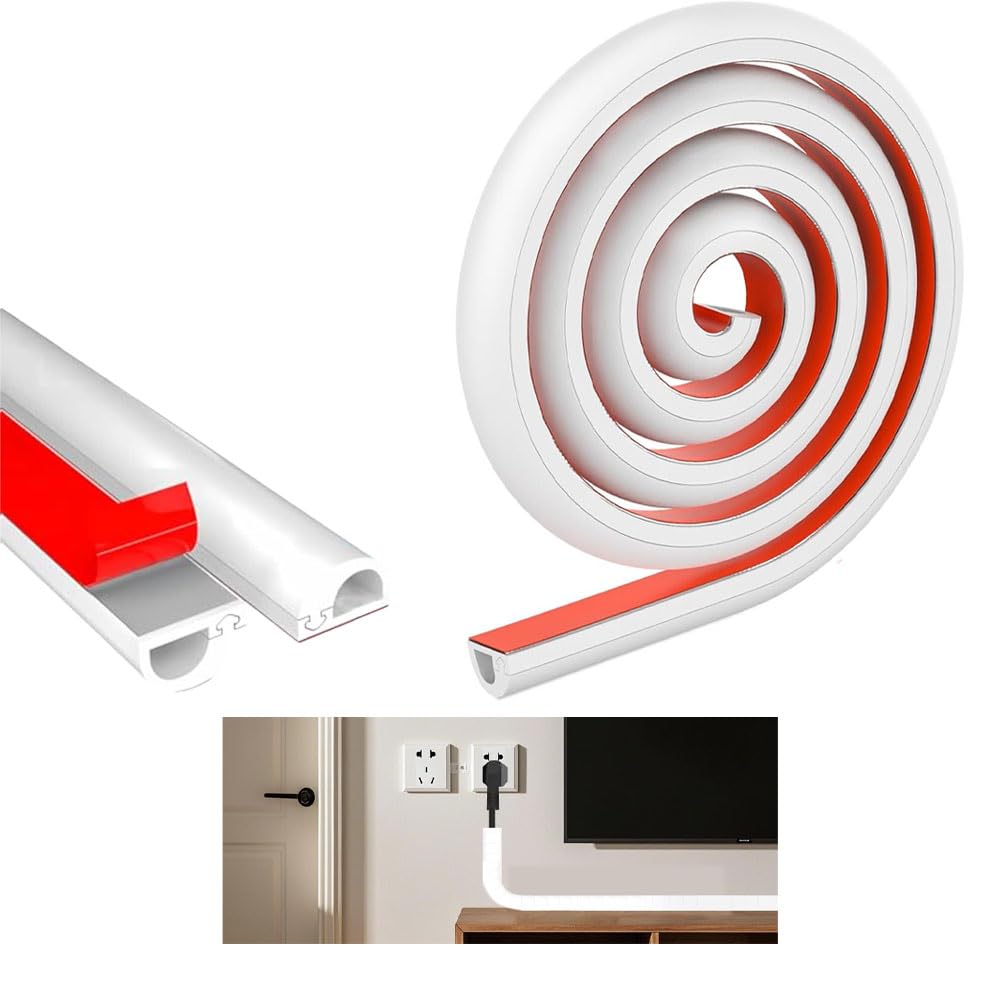 Mini Cable Trunking, Self Adhesive Trunking for Electric Cables, Soft PVC Side Opening Wire Covers for Cables, Cable Hiders for Wall Mounted TV, Hide Wires on Wall and Floor (White, 2m)