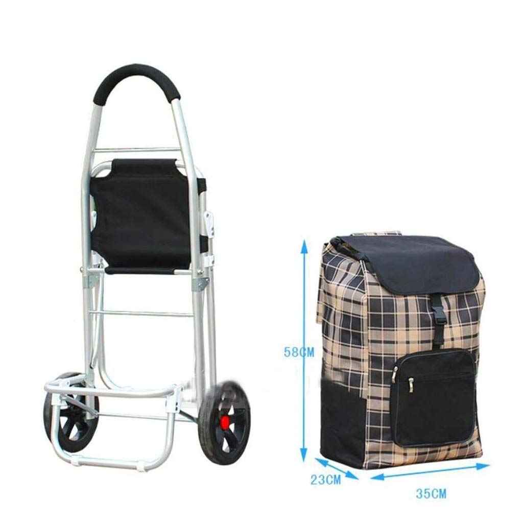 Einkaufswagen, Einkaufswagen, Faltbarer Einkaufswagen, zusammenklappbarer Wäschewagen, Ziehwagen mit Rädern, Stofftasche, Aluminiumrahmen (Farbe: Schwarz) (Blau) Vision
