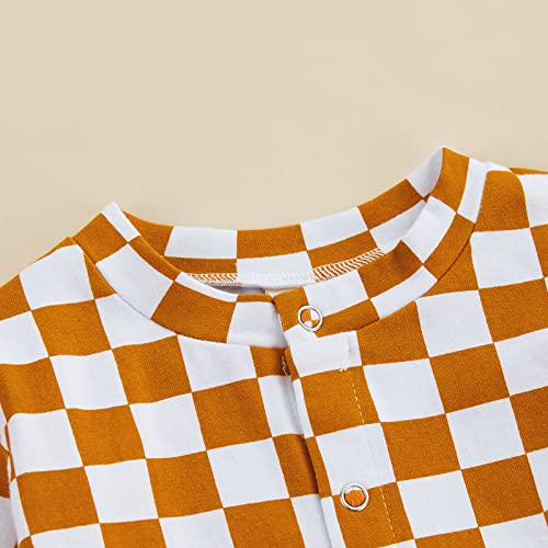 Thilsidee Newborn Boy Girl Checkerboard Plaid Bodysuit One Piece Romper Outfit Long Sleeve Jumpsuit Fall Winter Clothes(M-Khaki,0-6 Months) #TOP3