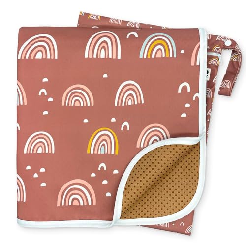 Image of 51" Heavy Duty Baby Splat Mat for Under High Chair | Includes Wet Bag | Premium Washable Toddler Mat | Baby Led Weaning | High Chair Mat for Floor | Craft Mat | Splash Mat (Boho Rainbow)