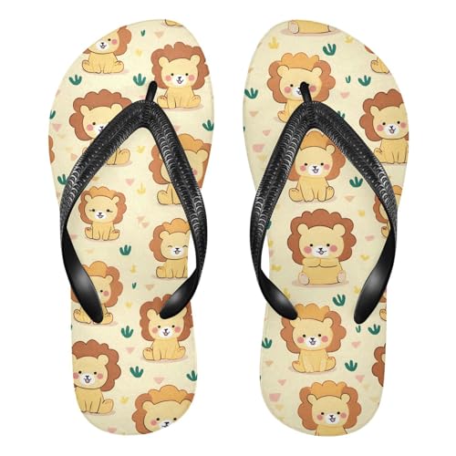 ALAZA Childish Cartoon Lion Flip Flops for Women Fashion Beach Slippers Comfort Mens Flip Flops Non-Slip Rubber Shower Slippers Sandal for Hotel Travel Sport,XS