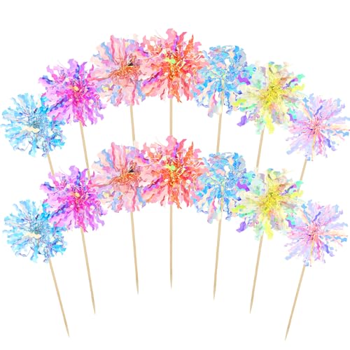 YUXIANLB Lot De 14 Décorations De Cupcakes En Feuille D'aluminium Motif Feu D'artifice Décorations De Gâteaux Pour Anniversaire Mariage Fête Prénatale Remise De...