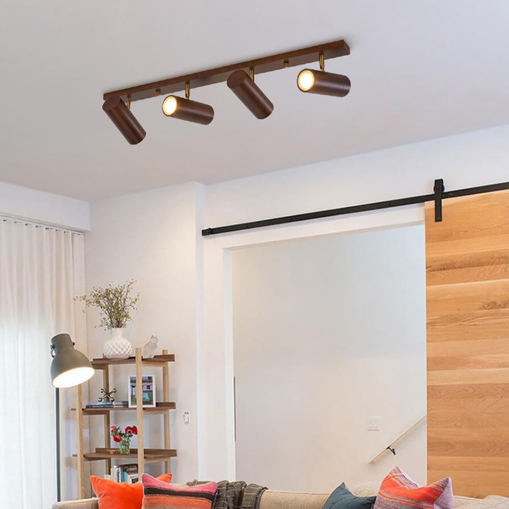 Kit de iluminación LED con riel Ajustable, Barra de Techo de Madera con lámparas direccionales para Isla de Cocina, Oficina en casa y exhibición de Obras de Arte.
