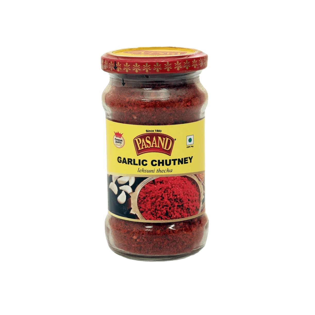 Pasand Garlic Chutney Powder (Lehsun/Lasan Thecha) (1 * 150g Glass Jar) Ghar Jaisa Swad, No Artificial Ingredients or Flavors. Spice Mix for Chaats & Snacks.
