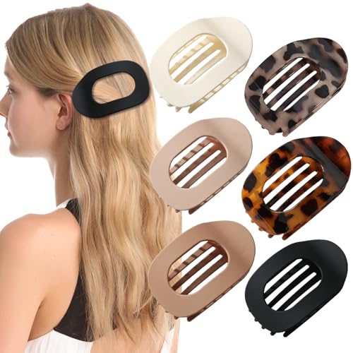 Flat Hair Clips for Women, 6 PCS Ergonomic Curved Hair Claw Clips, Flat Claw Clips for Lying, Driving, Matte Strong Hold Duckbill Hair Clips for Thin/Thick Hair, Hair Accessories for Women Girls