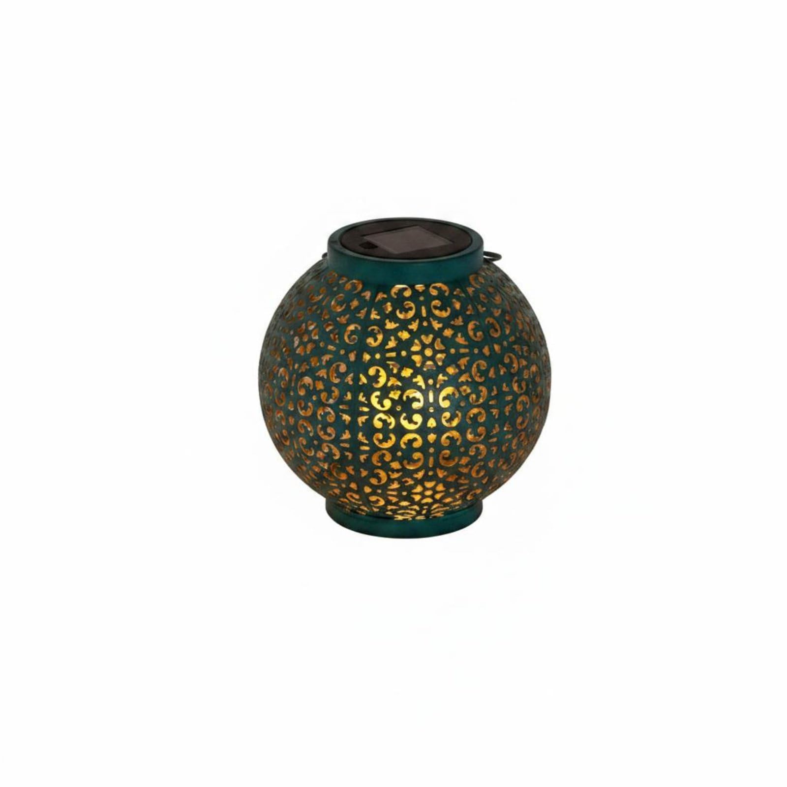 Enakshi® Wrought Iron Hanging Lantern Hollow Projection Lamp Solar Shadow Casting Light for Garden, Patio, Yard, Pathway, Cyan Round Hollow-image-39