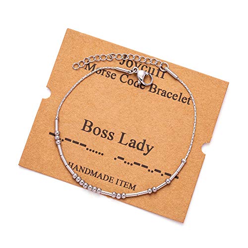 Image of JoycuFF Inspirational Morse Code Bracelets for Women Silver Beads Jewelry Encouragement Mantra Gifts for Her