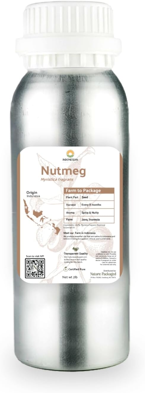 Nutmeg Essential Oil - Direct from Central Java, Indonesia - Pure Essential Oils for Diffusers, Muscle Relief and Aromatherapy | Premium Therapeutic Grade (2lbs)