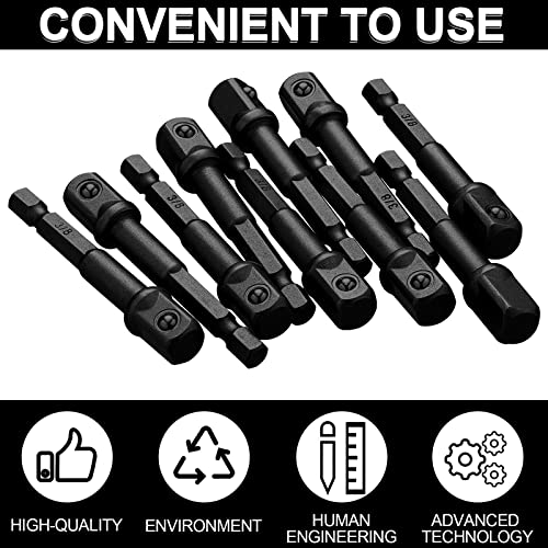 Mudder 20 Pieces 3/8 Inch Impact Adapter Square Socket Bit Adapter Hex Impact Socket for Drills Extension Accessory Driver Bits for Automotive DIY-1/4 Hex Shank(Black) by Mudder - Image 4