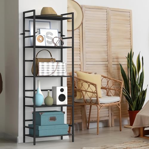 CADUKE Black Tall Bookcase 5 Tier Book Shelf for Bedroom Industrial Bookshelf with Storage Book Shelves for Kids Room Standing Office Bookshelves and Bookcases for Bedroom Living Room - Image 6