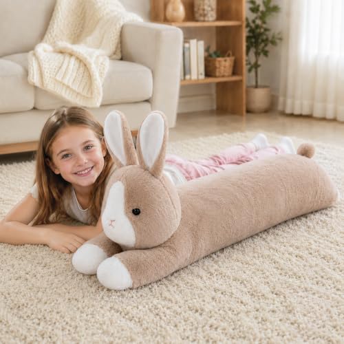 Image of MMguai 40inch Giant Bunny Stuffed Animal, Jumbo Cute Bunny Big Soft Plush Toy Pillow, Large Fluffy Rabbit Stuffed Long Body Pillow Plushie Gift for Kids Girl Boy, Birthday